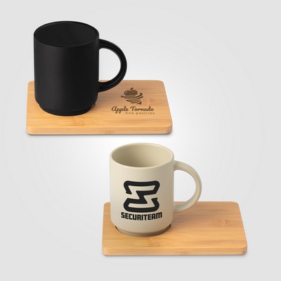 Café Duo - 11 oz. Ceramic Mug & Bamboo Board Set - Silkscreen