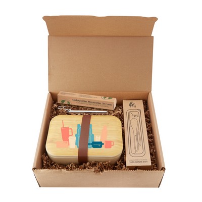 Organic Bento Lunch Set w/Eco Cutlery and Straw