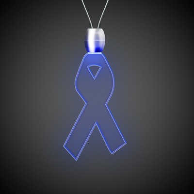 24" Blue Ribbon Light-Up Pendant Necklace(Laser Engraved)